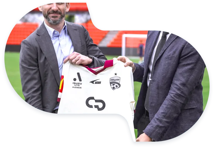 AUFC sponsorship mask group visual symbolizing CG Fintech's patronage in global sports collaboration